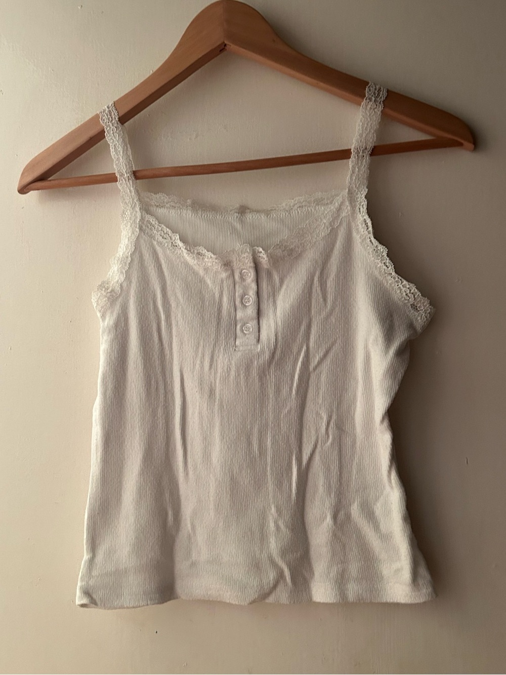 Lace-Trim White Ribbed Camisole Tank - Women